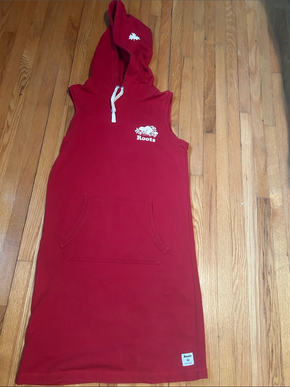 Roots Sleeveless Hoodie Dress in Red with White Logo Size Small